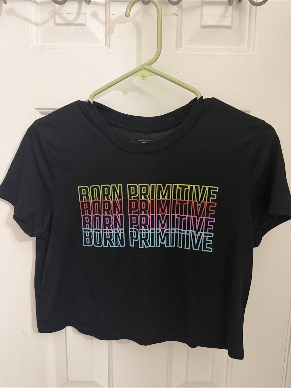 Born Primitive Black Crop Top with Rainbow Stacked Logo